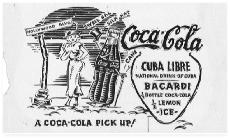 A heritage photo of a Coca-Cola advertisment showing the recipe for a Cuba Libre.